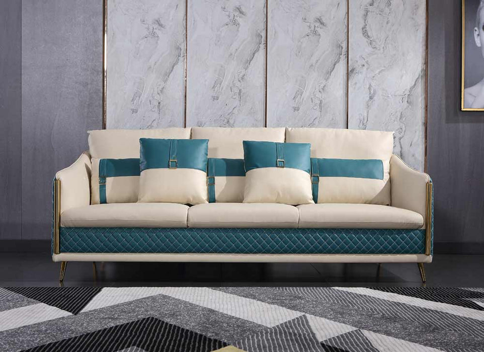 European Furniture - Icaro Loveseat White-Blue Italian Leather - EF-64457-L - GreatFurnitureDeal