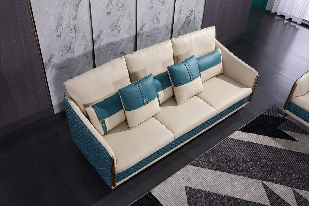 European Furniture - Icaro Sofa White-Blue Italian Leather - EF-64457-S