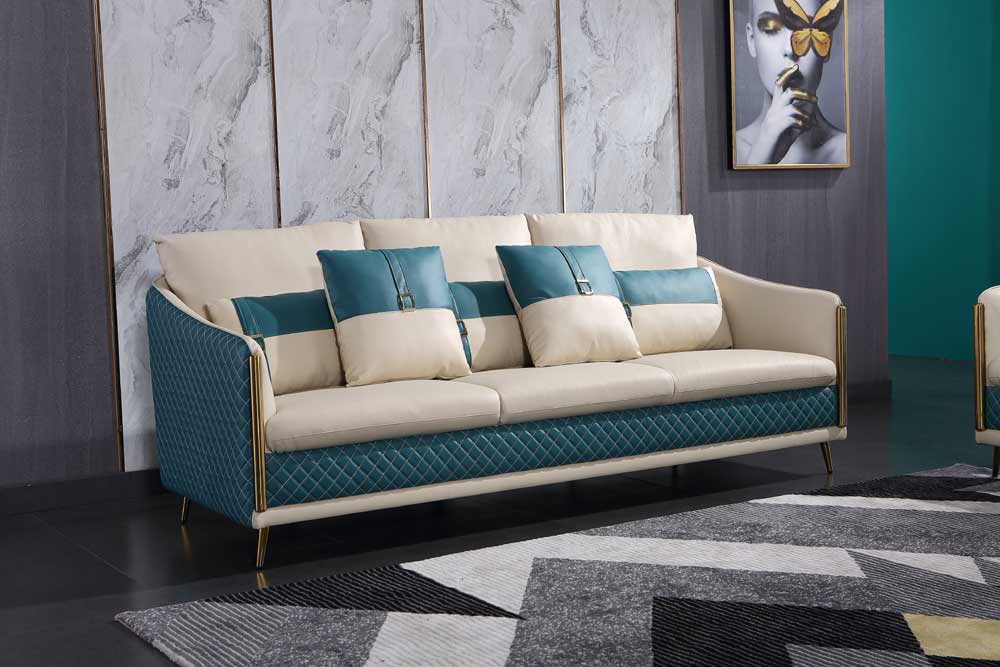 European Furniture - Icaro Loveseat White-Blue Italian Leather - EF-64457-L