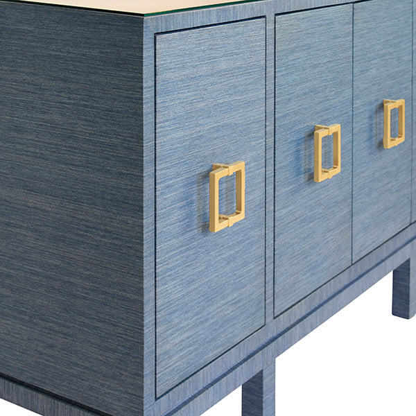 Worlds Away - Four Door Buffet With Large Brass Square Hardware In Blue Dyed Grasscloth - EFFIE BL - GreatFurnitureDeal