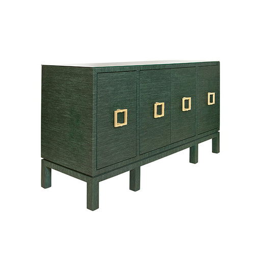Worlds Away - Four Door Buffet With Large Brass Square Hardware In Green Dyed Grasscloth - EFFIE GR - GreatFurnitureDeal
