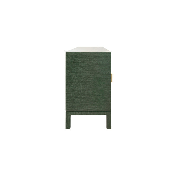 Worlds Away - Four Door Buffet With Large Brass Square Hardware In Green Dyed Grasscloth - EFFIE GR - GreatFurnitureDeal