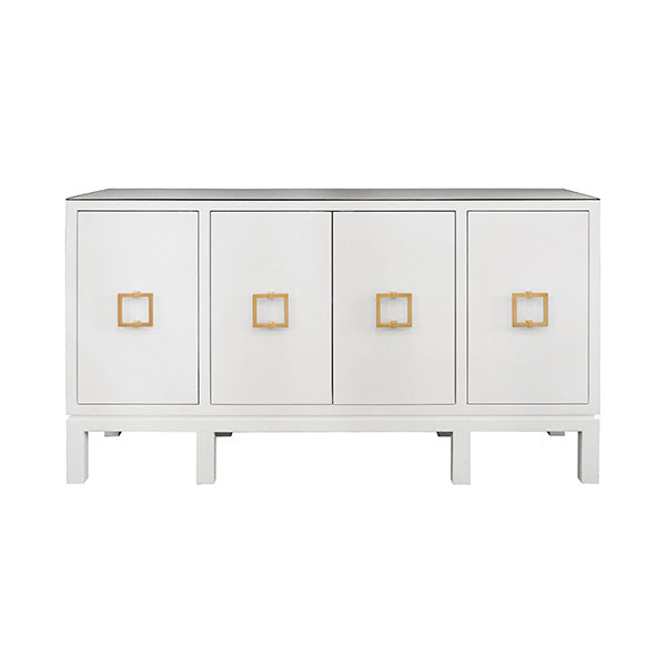 Worlds Away - Four Door Buffet With Large Brass Square Hardware In White Textured Linen - EFFIE WH - GreatFurnitureDeal