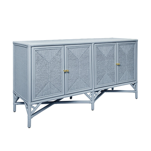Worlds Away - Eleanor Rattan Four Door Cabinet With Rope Front Doors in Painted Light Blue - ELEANOR LB - GreatFurnitureDeal