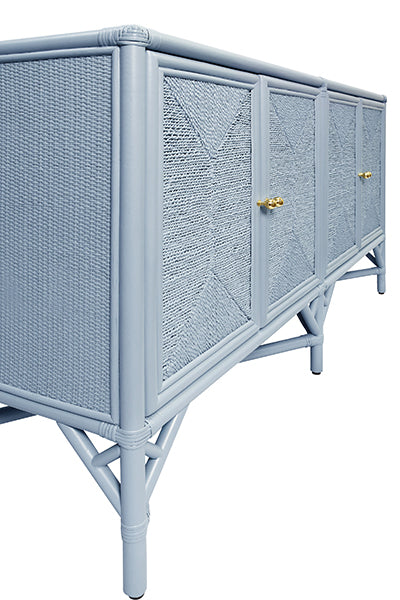 Worlds Away - Eleanor Rattan Four Door Cabinet With Rope Front Doors in Painted Light Blue - ELEANOR LB - GreatFurnitureDeal