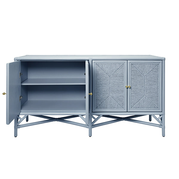 Worlds Away - Eleanor Rattan Four Door Cabinet With Rope Front Doors in Painted Light Blue - ELEANOR LB - GreatFurnitureDeal