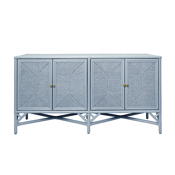 Worlds Away - Eleanor Rattan Four Door Cabinet With Rope Front Doors in Painted Light Blue - ELEANOR LB - GreatFurnitureDeal