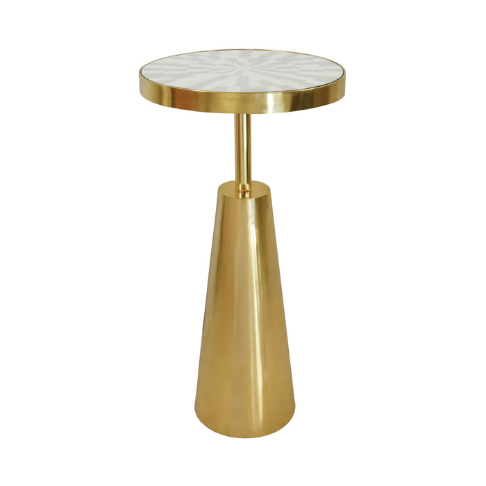 Worlds Away - Tapered Brass Side Table With Round Inlaid Radial Natural Bone And Resin Top - ELIAS - GreatFurnitureDeal
