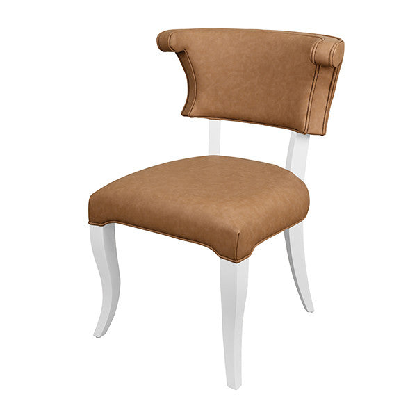 Worlds Away - Eloise Round Back Dining Chair With Matte White Lacquer Legs Upholstered In Camel Faux Leather - ELOISE CML