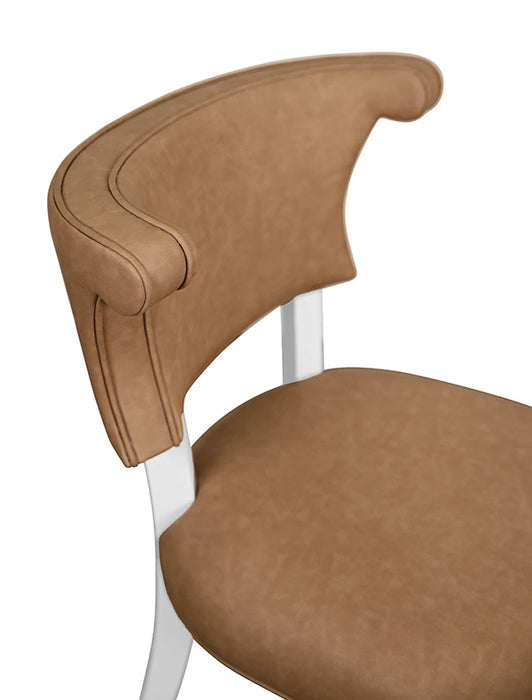 Worlds Away - Eloise Round Back Dining Chair With Matte White Lacquer Legs Upholstered In Camel Faux Leather - ELOISE CML