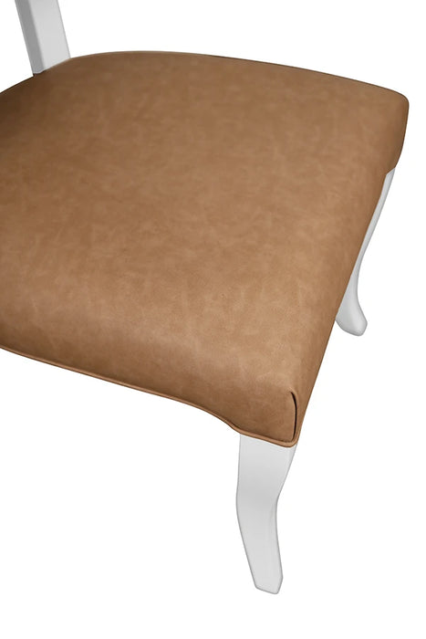 Worlds Away - Eloise Round Back Dining Chair With Matte White Lacquer Legs Upholstered In Camel Faux Leather - ELOISE CML