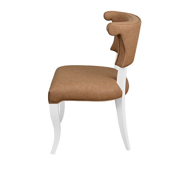 Worlds Away - Eloise Round Back Dining Chair With Matte White Lacquer Legs Upholstered In Camel Faux Leather - ELOISE CML
