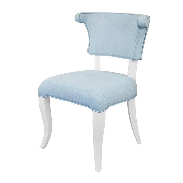 Worlds Away - Eloise Round Back Dining Chair With Matte White Lacquer Legs Upholstered In Performance Light Blue Linen - ELOISE LB