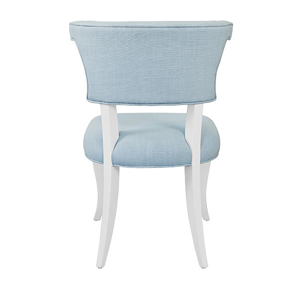 Worlds Away - Eloise Round Back Dining Chair With Matte White Lacquer Legs Upholstered In Performance Light Blue Linen - ELOISE LB