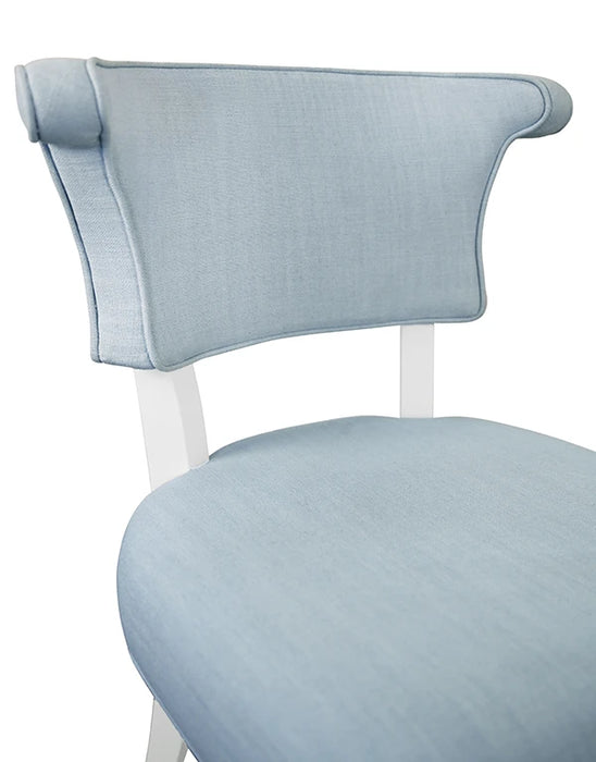 Worlds Away - Eloise Round Back Dining Chair With Matte White Lacquer Legs Upholstered In Performance Light Blue Linen - ELOISE LB