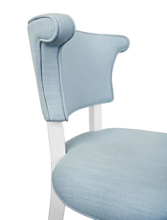 Worlds Away - Eloise Round Back Dining Chair With Matte White Lacquer Legs Upholstered In Performance Light Blue Linen - ELOISE LB