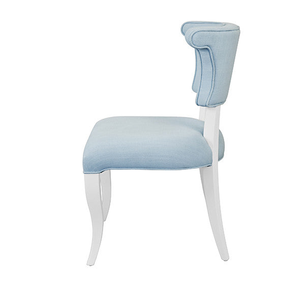 Worlds Away - Eloise Round Back Dining Chair With Matte White Lacquer Legs Upholstered In Performance Light Blue Linen - ELOISE LB