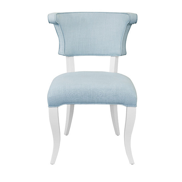 Worlds Away - Eloise Round Back Dining Chair With Matte White Lacquer Legs Upholstered In Performance Light Blue Linen - ELOISE LB