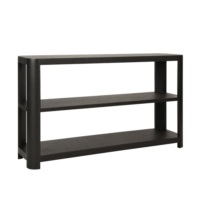 Worlds Away - Emery Three Tier Console With Curved Corners In Black Painted Grasscloth - EMERY BLK