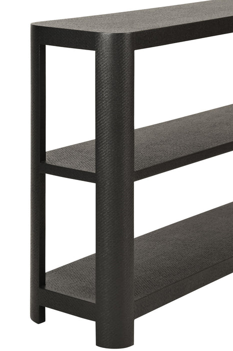 Worlds Away - Emery Three Tier Console With Curved Corners In Black Painted Grasscloth - EMERY BLK