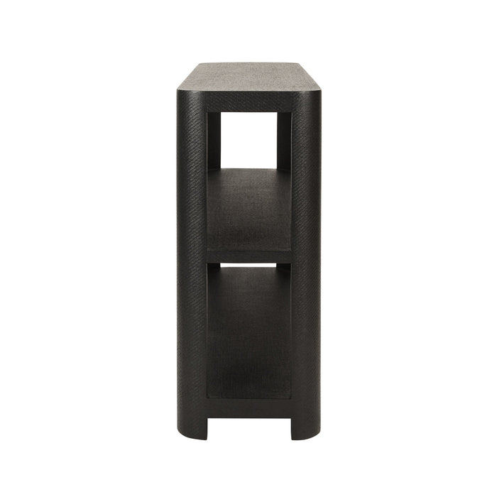 Worlds Away - Emery Three Tier Console With Curved Corners In Black Painted Grasscloth - EMERY BLK