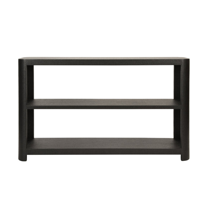 Worlds Away - Emery Three Tier Console With Curved Corners In Black Painted Grasscloth - EMERY BLK