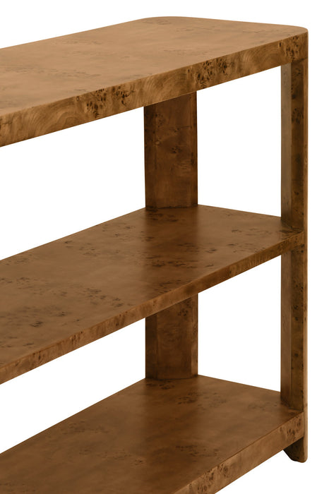 Worlds Away - Emery Tier Tier Console With Curved Corners In Dark Burl Wood - EMERY DBW