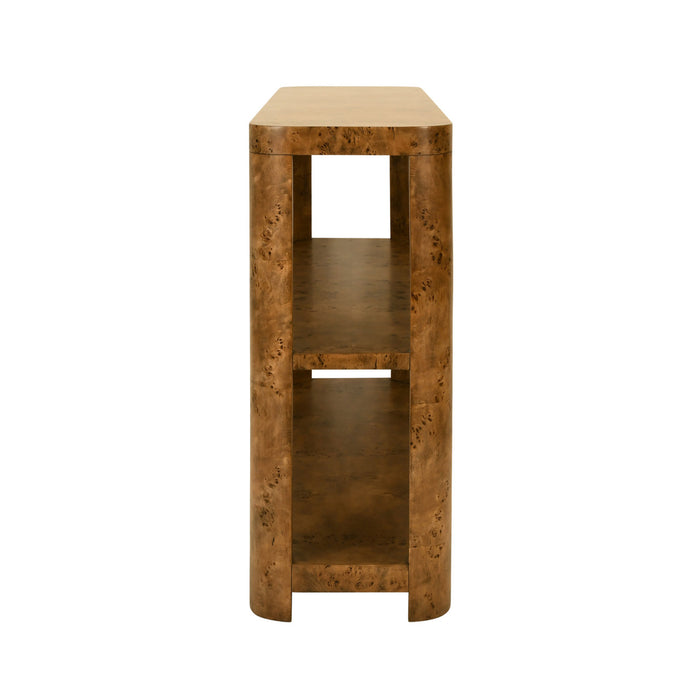 Worlds Away - Emery Tier Tier Console With Curved Corners In Dark Burl Wood - EMERY DBW