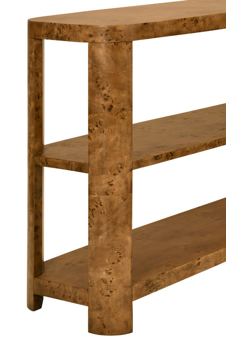 Worlds Away - Emery Tier Tier Console With Curved Corners In Dark Burl Wood - EMERY DBW