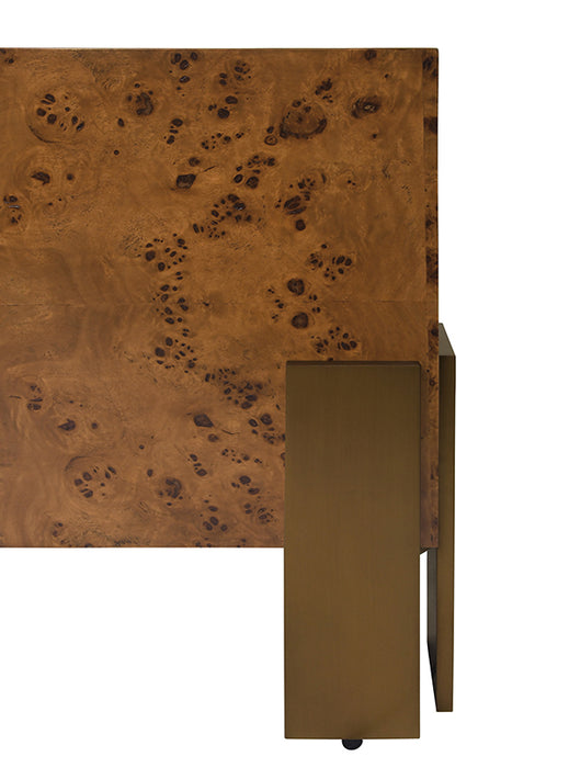 Worlds Away - Enid Square Chunk Coffee Table With Antique Brass Leg Brackets in Dark Burl Wood - ENID DBW - GreatFurnitureDeal