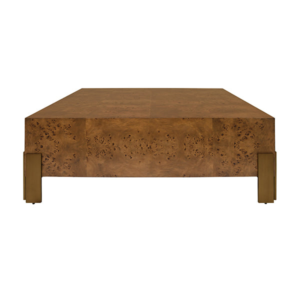 Worlds Away - Enid Square Chunk Coffee Table With Antique Brass Leg Brackets in Dark Burl Wood - ENID DBW - GreatFurnitureDeal