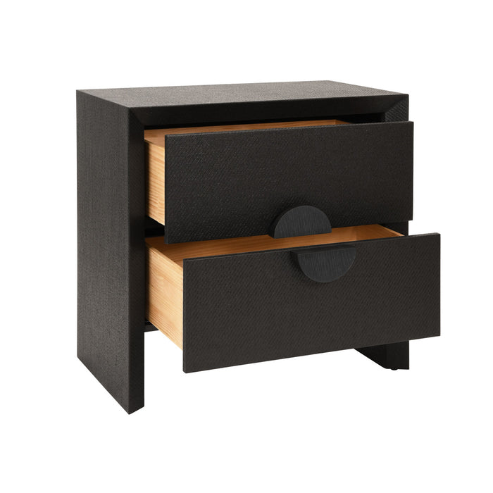 Worlds Away - Ezra Two Drawer Side Table In Black Painted Grasscloth With Black Oak Handles - EZRA BLK