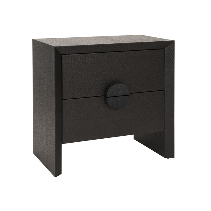 Worlds Away - Ezra Two Drawer Side Table In Black Painted Grasscloth With Black Oak Handles - EZRA BLK
