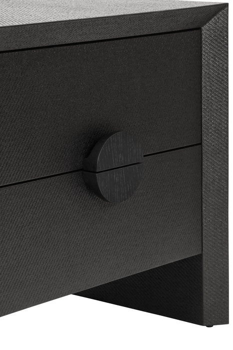 Worlds Away - Ezra Two Drawer Side Table In Black Painted Grasscloth With Black Oak Handles - EZRA BLK