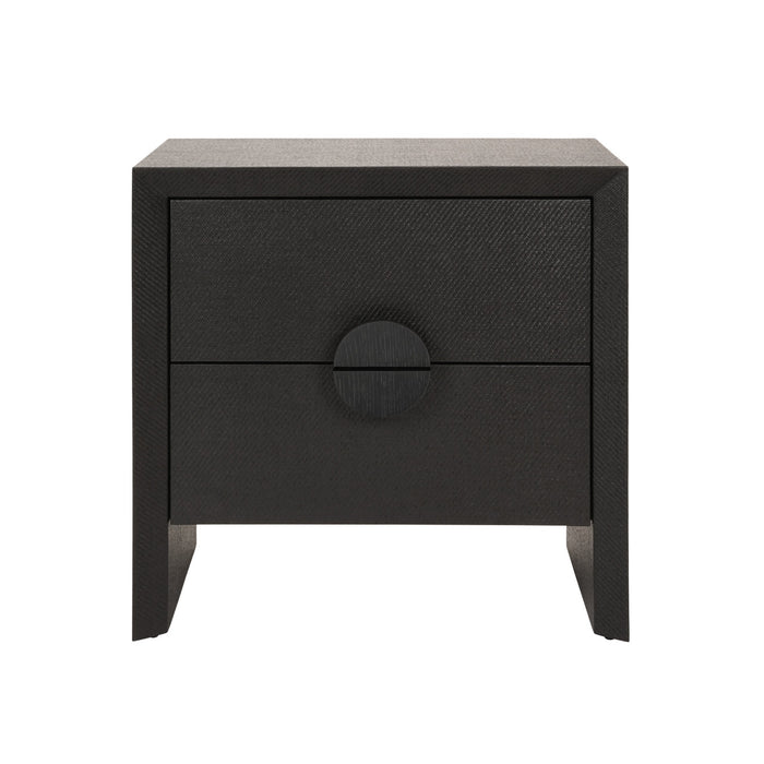 Worlds Away - Ezra Two Drawer Side Table In Black Painted Grasscloth With Black Oak Handles - EZRA BLK