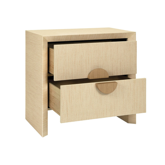 Worlds Away - Ezra Two Drawer Side Table In Natural Grasscloth With Cerused Oak Handles - EZRA NAT