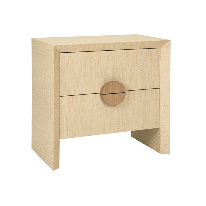 Worlds Away - Ezra Two Drawer Side Table In Natural Grasscloth With Cerused Oak Handles - EZRA NAT
