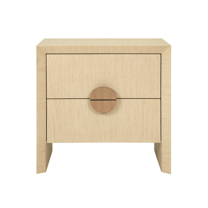 Worlds Away - Ezra Two Drawer Side Table In Natural Grasscloth With Cerused Oak Handles - EZRA NAT