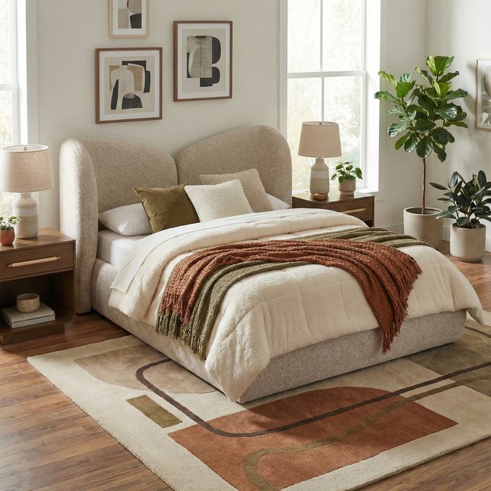 Meridian Furniture - Elowen Beige Chenille Fabric Upholstered Queen Bed - ElowenBeige-Q - GreatFurnitureDeal
