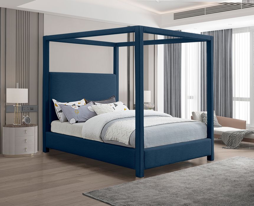 Meridian Furniture - Emerson Navy Linen Textured Fabric Upholstered King Bed (3 Boxes) - EmersonNavy-K - GreatFurnitureDeal