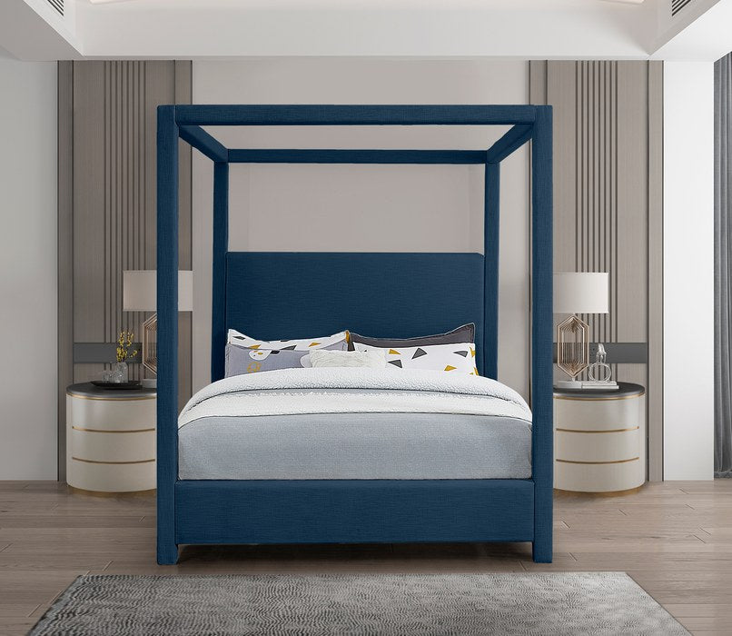 Meridian Furniture - Emerson Navy Linen Textured Fabric Upholstered King Bed (3 Boxes) - EmersonNavy-K - GreatFurnitureDeal