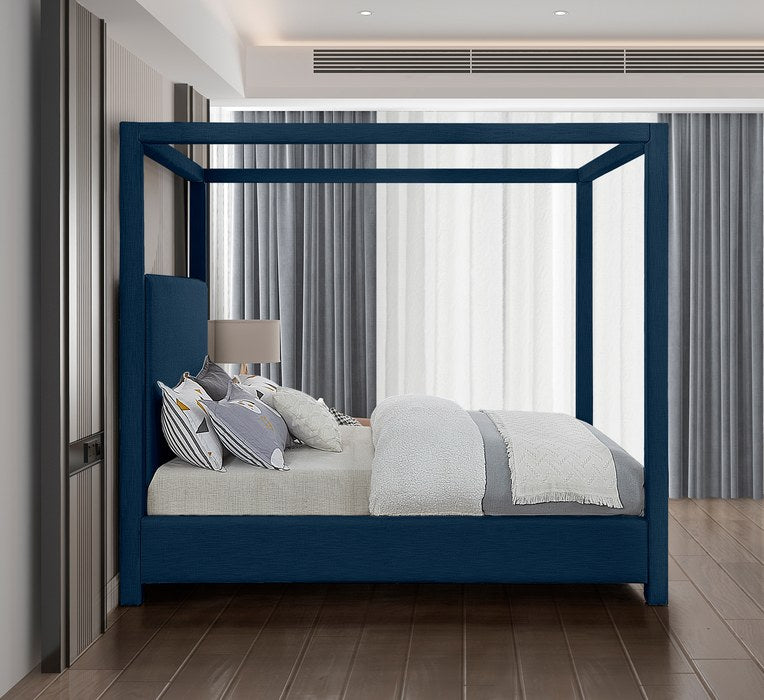 Meridian Furniture - Emerson Navy Linen Textured Fabric Upholstered King Bed (3 Boxes) - EmersonNavy-K - GreatFurnitureDeal