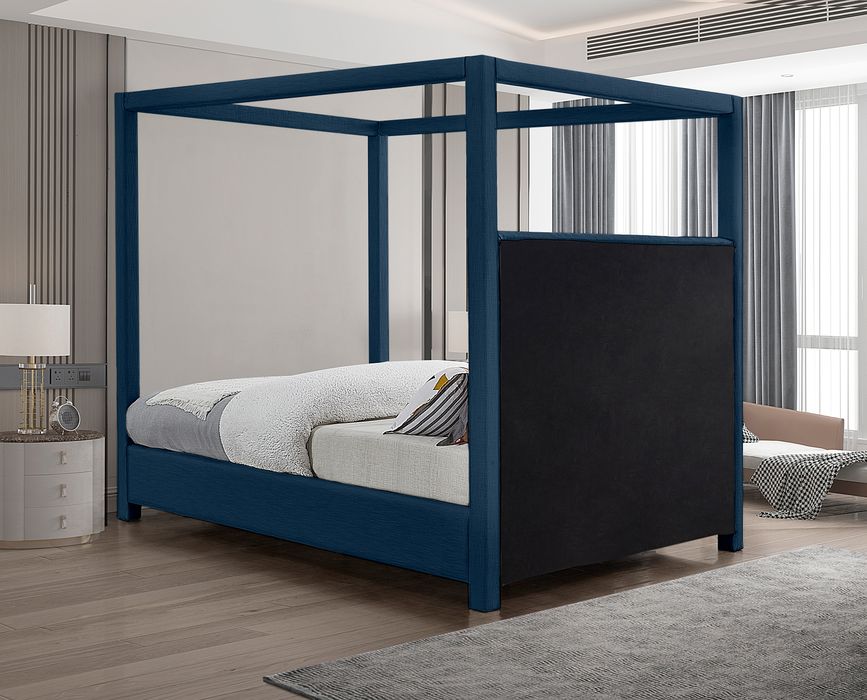Meridian Furniture - Emerson Navy Linen Textured Fabric Upholstered King Bed (3 Boxes) - EmersonNavy-K - GreatFurnitureDeal