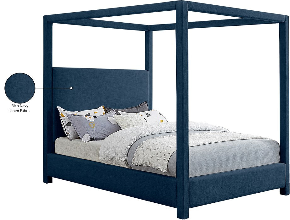 Meridian Furniture - Emerson Navy Linen Textured Fabric Upholstered King Bed (3 Boxes) - EmersonNavy-K - GreatFurnitureDeal