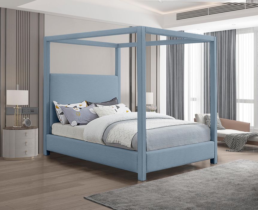 Meridian Furniture - Emerson Sky Blue Linen Textured Fabric Upholstered King Bed (3 Boxes) - EmersonSkyBlu-K - GreatFurnitureDeal