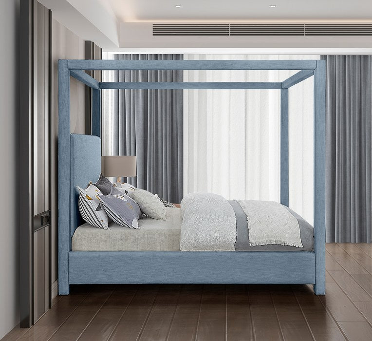 Meridian Furniture - Emerson Sky Blue Linen Textured Fabric Upholstered King Bed (3 Boxes) - EmersonSkyBlu-K - GreatFurnitureDeal