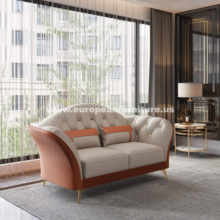 European Furniture - Amalia Loveseat White-Orange Italian Leather - EF-28040-L