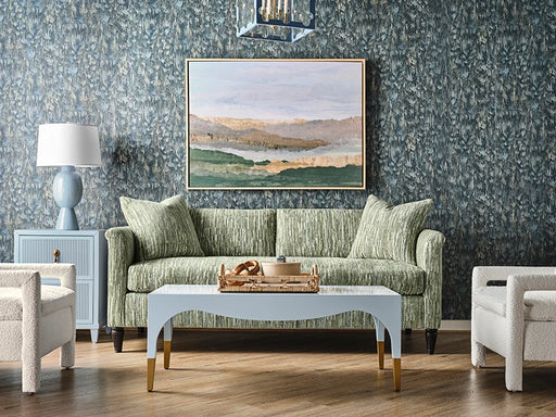 Worlds Away - Medina Tapered Leg Coffee Table With Antique Brass Foot Caps In Light Blue Lacquer - MEDINA LB - GreatFurnitureDeal