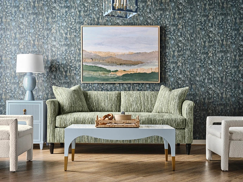 Worlds Away - Medina Tapered Leg Coffee Table With Antique Brass Foot Caps In Light Blue Lacquer - MEDINA LB