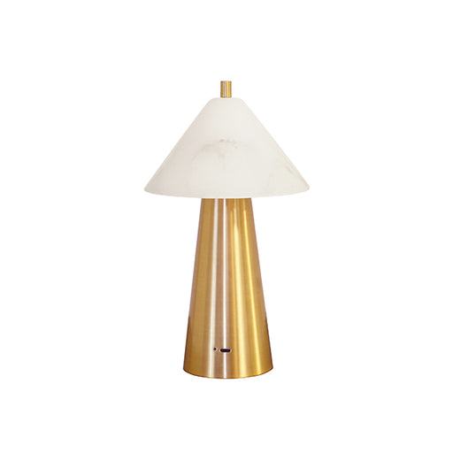 Worlds Away - Rechargeable Mini Table Lamp With Faux Alabaster Tapered Shade And Brass Base - FARLEY - GreatFurnitureDeal